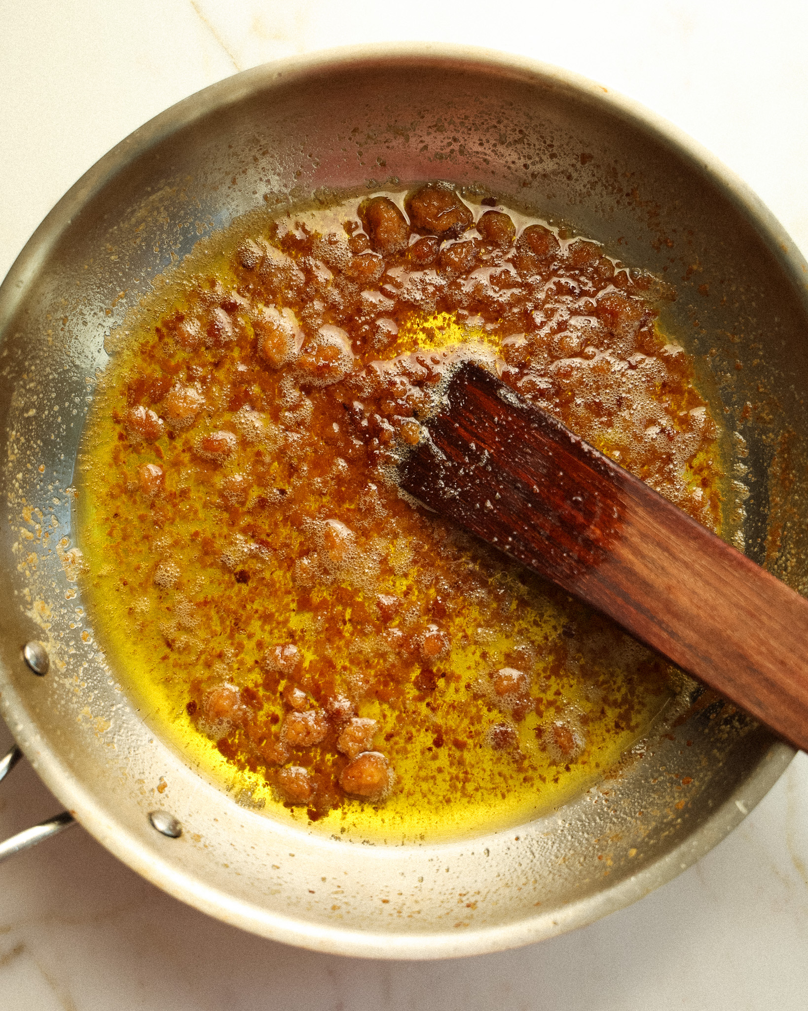 browning the butter in a pan